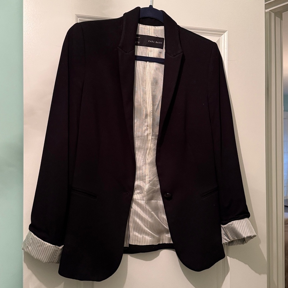 Zara Black Blazer with Striped Lining